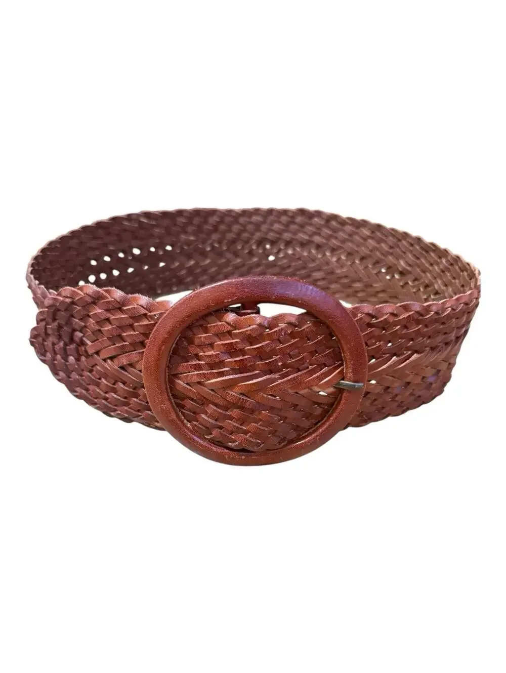 Vintage braided woven 100% genuine leather Chunky Brown Belt Sz.S 3.5” Wide